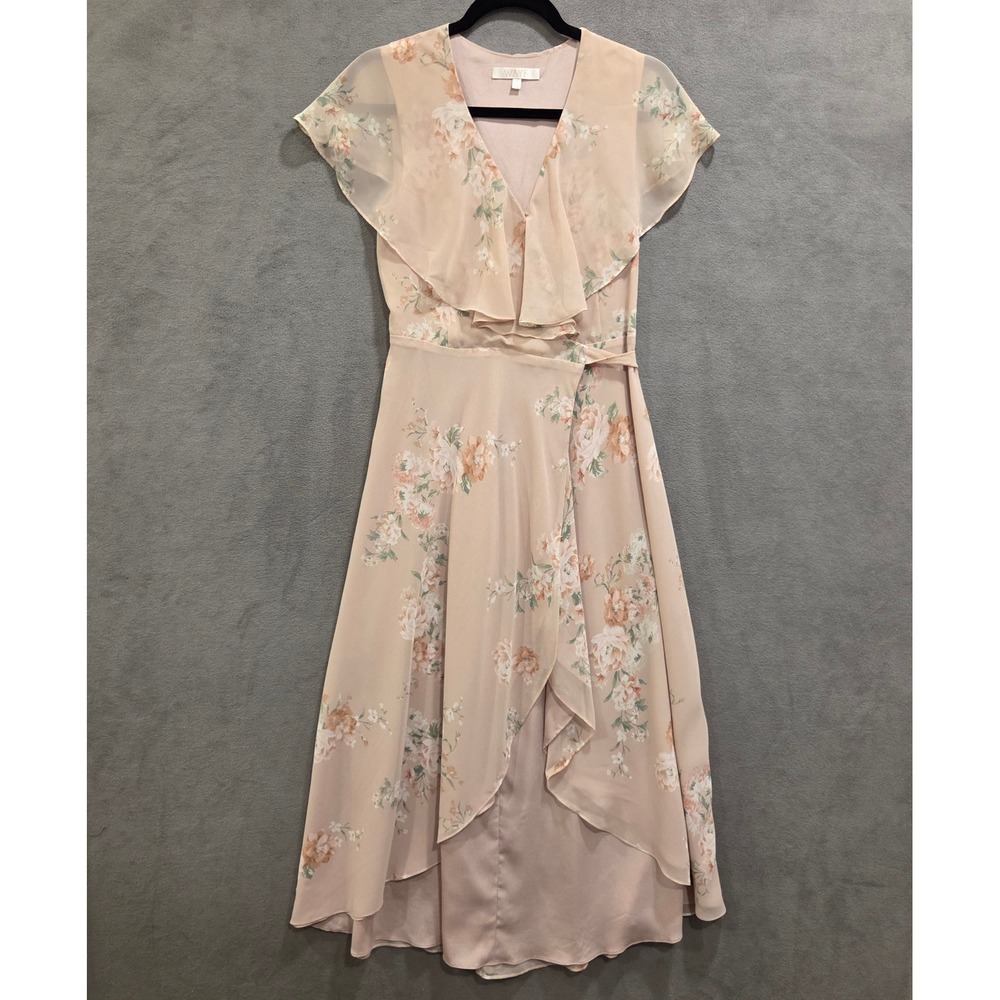 WAYF Floral Wrap V-Neck Midi Dress Womens XS High Low Ruffle Cottage Fairy Boho